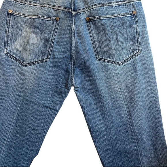 Makaveli Branded Blue Jeans Size 38 Y2K Distressed Wide Leg Denim Tupac 2Pac - Picture 7 of 8